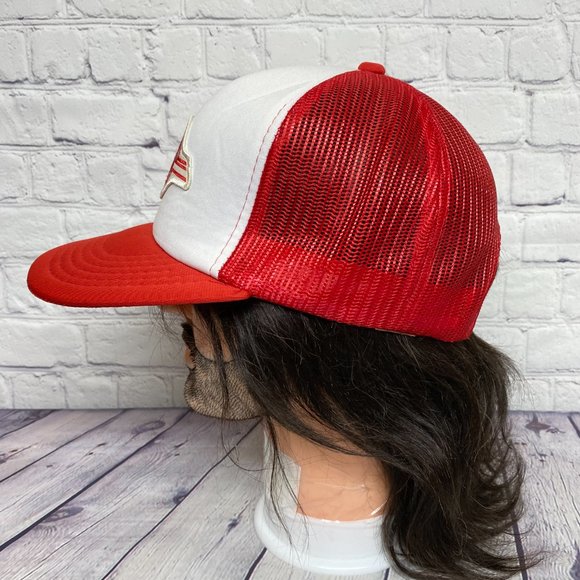 Vintage Trailer Care Hat Cap Snapback Red White Trucker Mesh Embroidered Patch - Picture 2 of 12